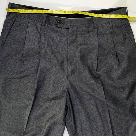 Perry Ellis - Men's Size 38/30 - Dark Grey Dress Pants Pleated Front Cuff Hem - Picture 6 of 8